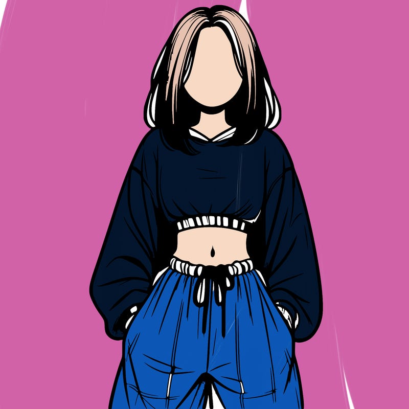 realistic girl faceless with baggy pants and a crop top