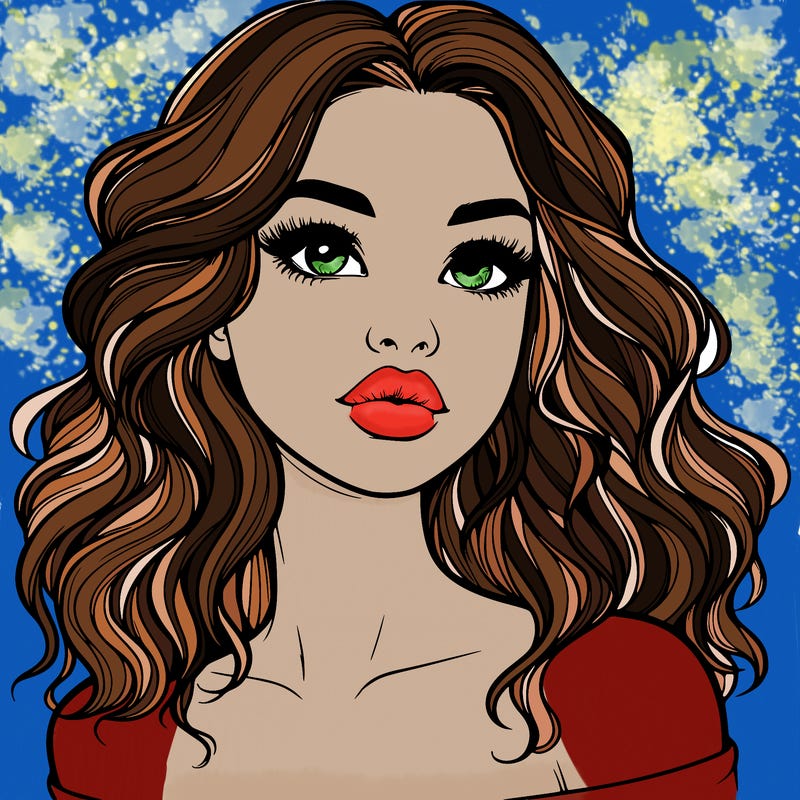 realistic girl with wavy hair and lips