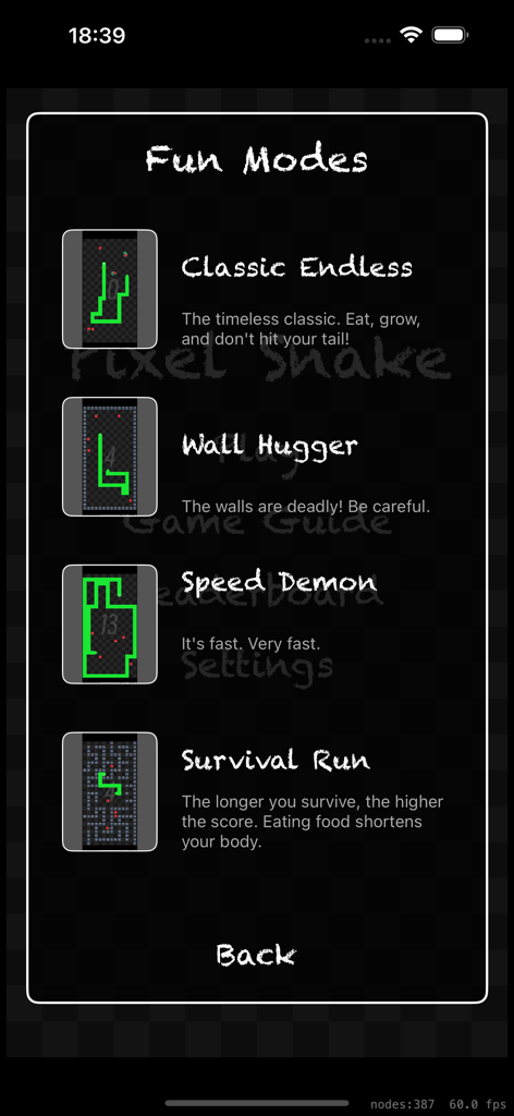 Pixel Snake: Retro Challenge - Pixel Snake game modes selection menu featuring classic and survival challenges