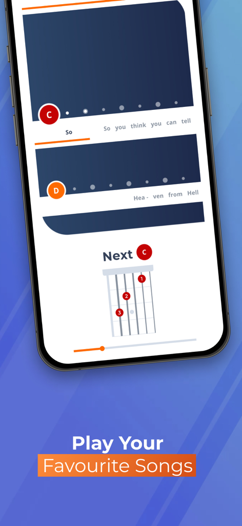 Justin Guitar Lessons & Songs - Justin Guitar app song player interface with chords and lyrics