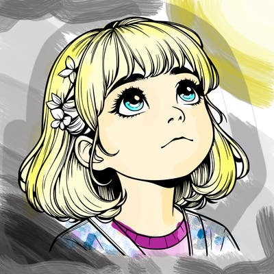 realistic girl looking up