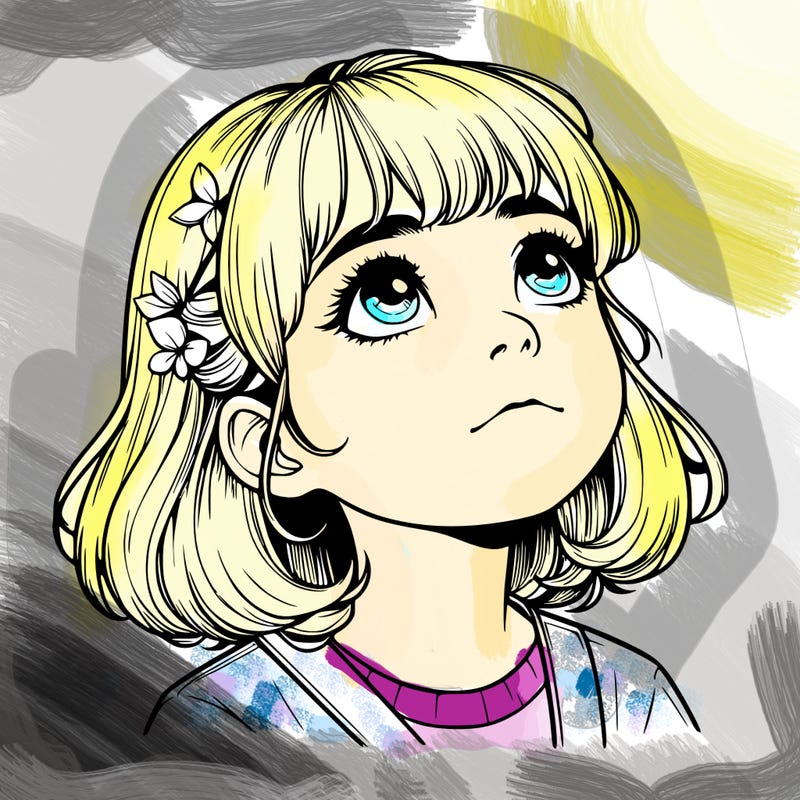 realistic girl looking up