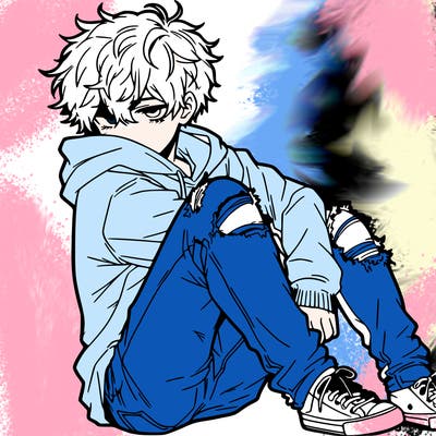 a male hoddie ripped jeans messy hair anime