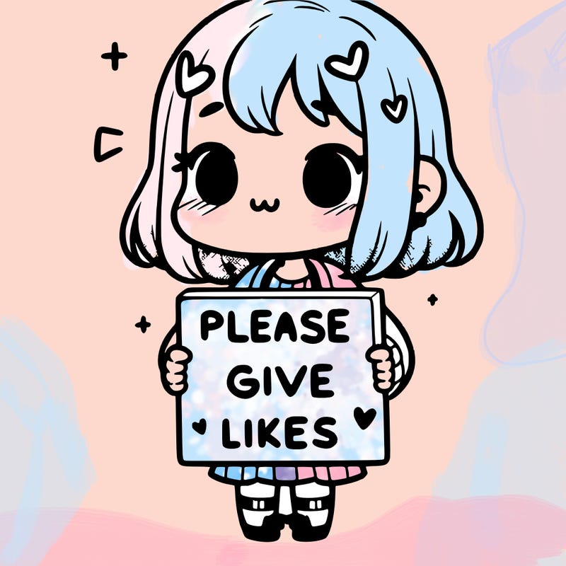 girl holding a sign that says “please give likes”