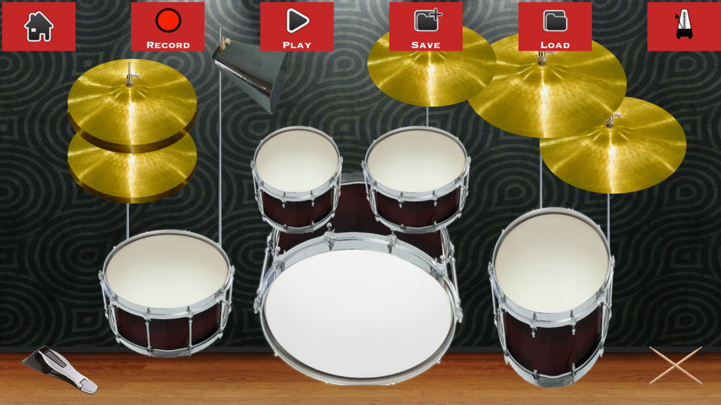 Drums with Beats - Virtual drum kit interface with record and play buttons in the Drums with Beats app