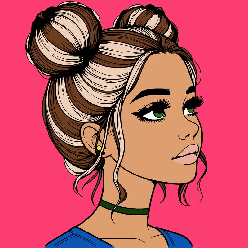 realistic girl with buns on the top of her head