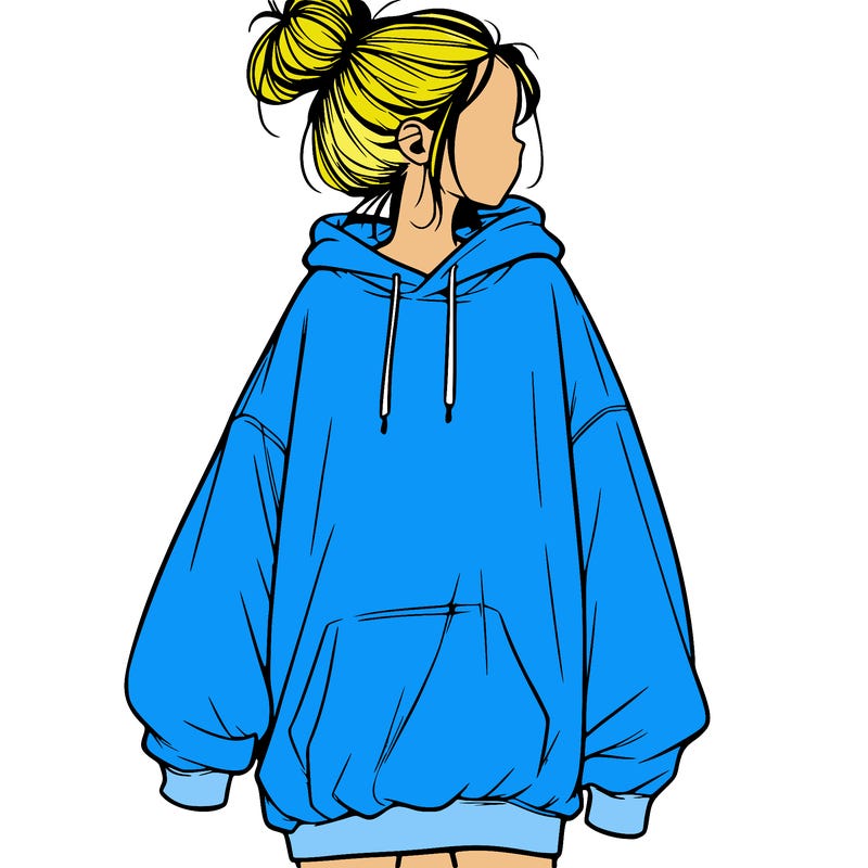 realistic girl with a oversized sweatshirt on and a bun
