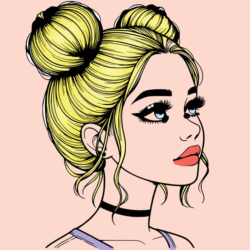 realistic girl with buns on the top of her head