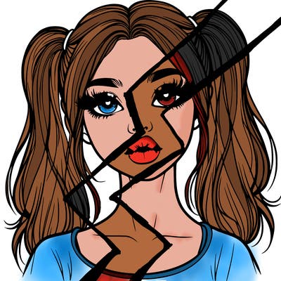 realistic girl with ponytails and lips