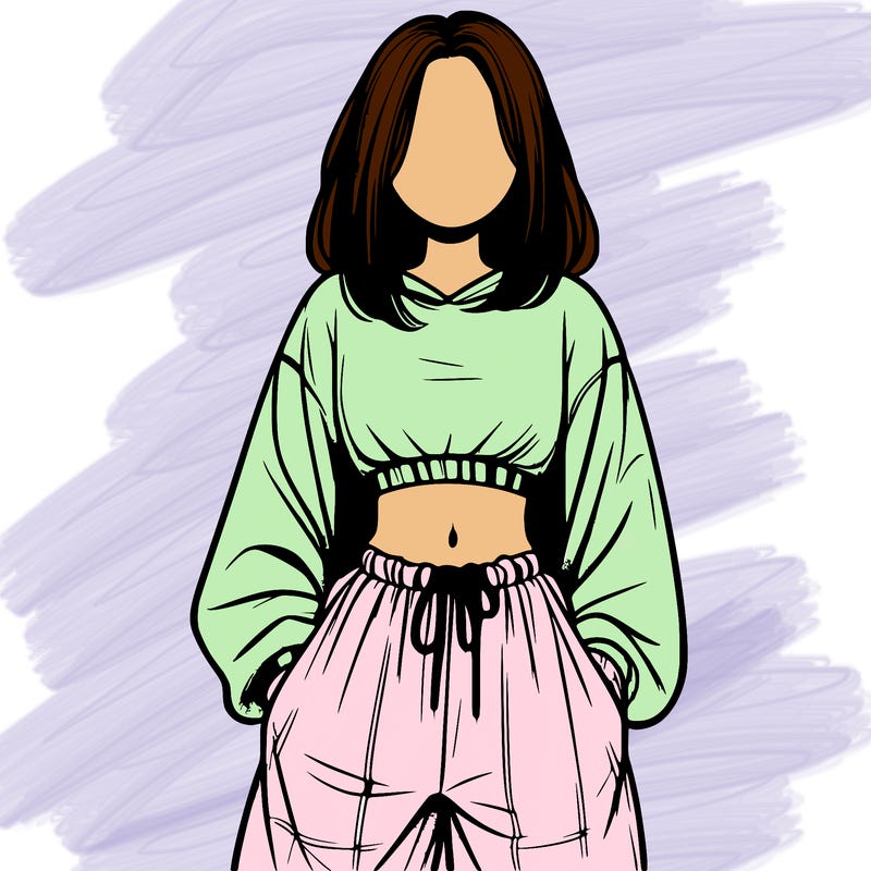 realistic girl faceless with baggy pants and a crop top