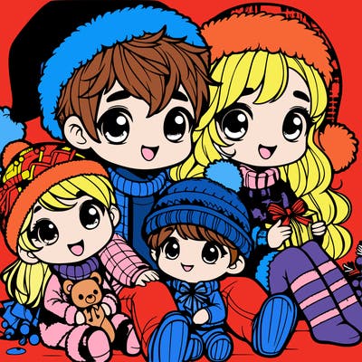 a cute family on christmas very realistic