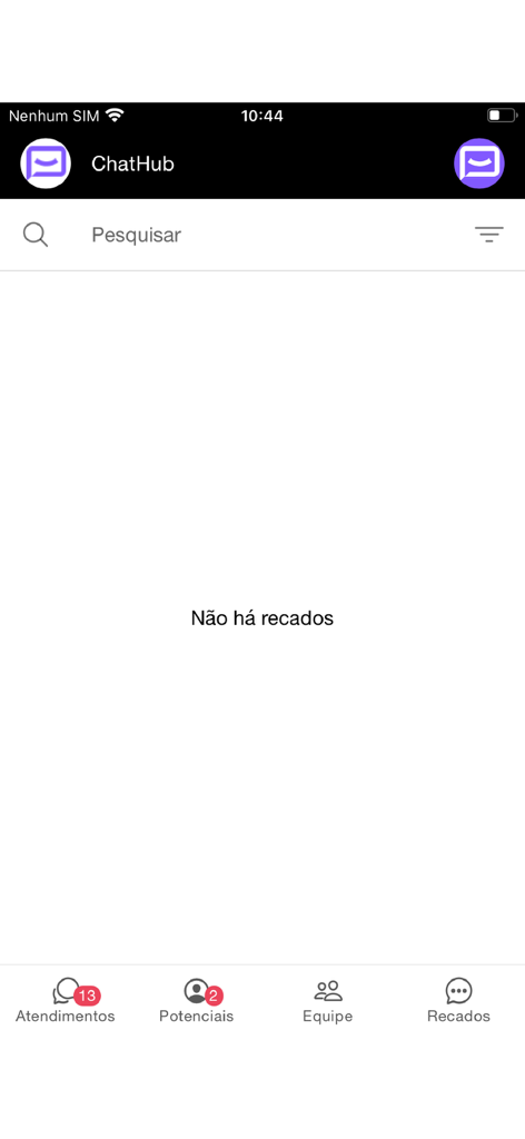 ChatHub - ChatHub mobile app interface showing the messages tab and navigation menu with notification badges