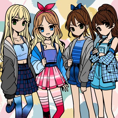 teen manga girls group of 4