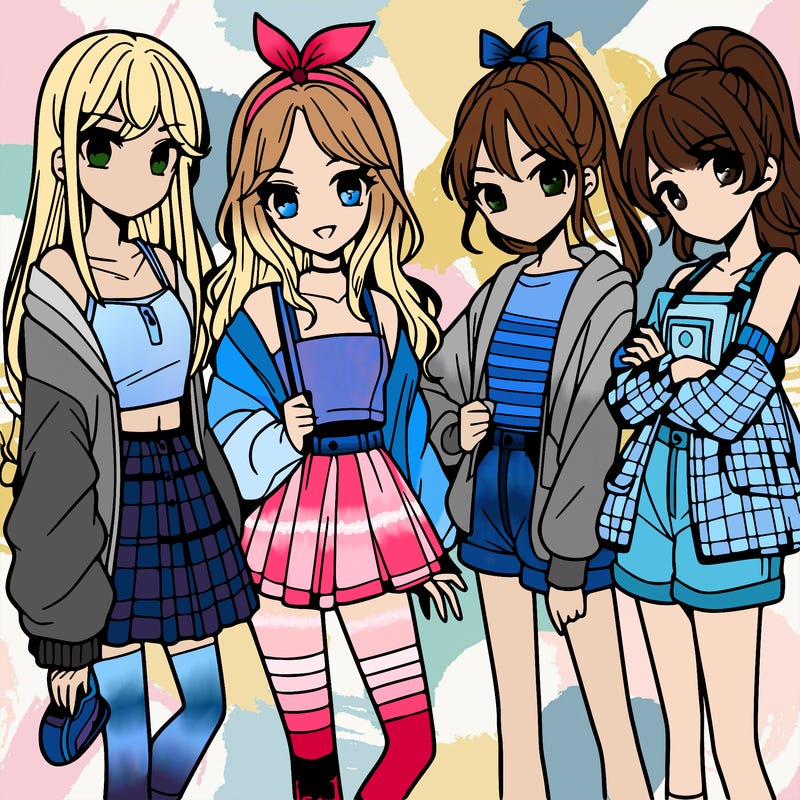 teen manga girls group of 4