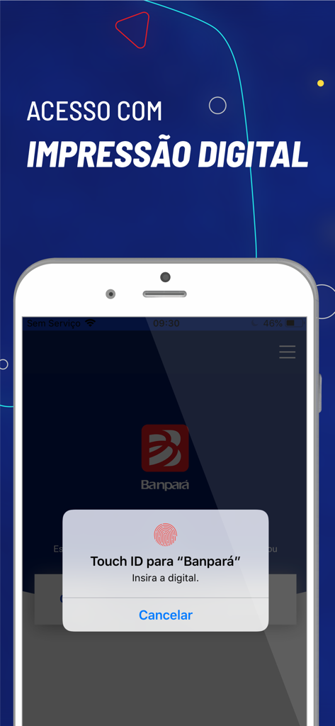 Banpará - Aplicativo Banpara exibindo um prompt de login de impressão digital Touch ID em uma tela de iPhone