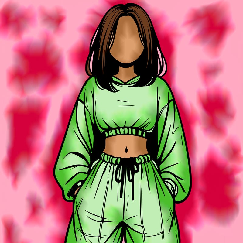 realistic girl faceless with baggy pants and a crop top