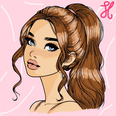 realistic girl with a ponytail on her hair and lips