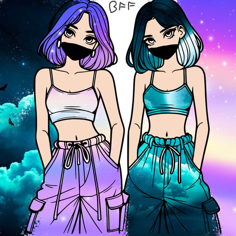 two girls with crop top with baggy pants