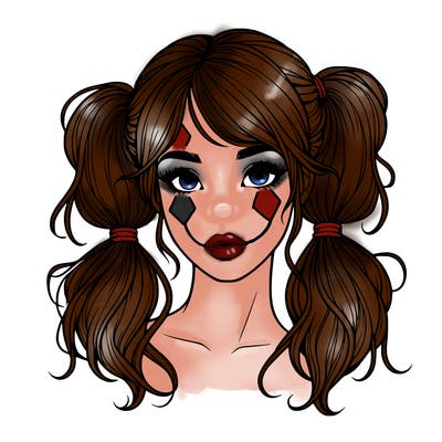 pretty woman with her hair in pigtails realistic