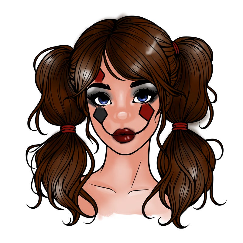 pretty woman with her hair in pigtails realistic