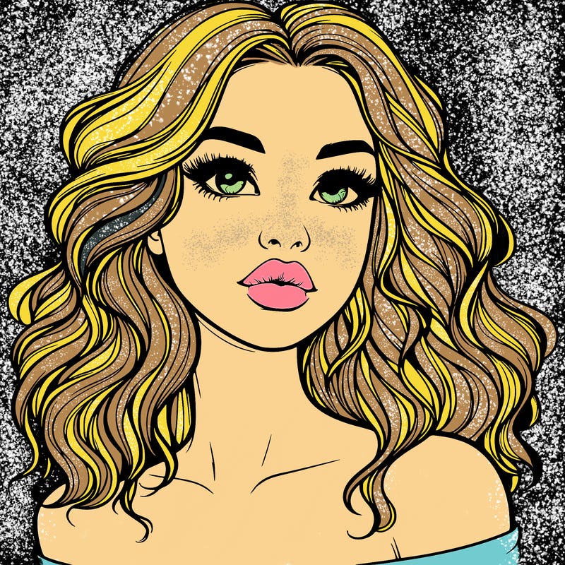 realistic girl with wavy hair and lips