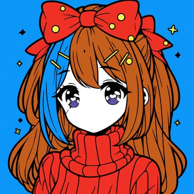 anime girl with hairbow wearing a turtleneck