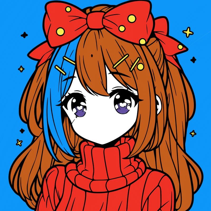 anime girl with hairbow wearing a turtleneck
