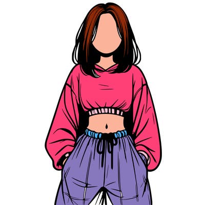 realistic girl faceless with baggy pants and a crop top