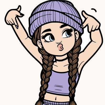 realistic teenage girl with braids and a beanie and crop top doing 🫶🏼