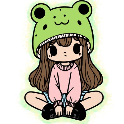 a girl wearing a frog hat and some frog socks