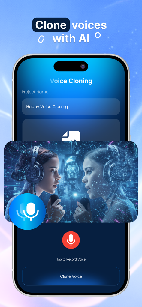 Smartphone screen showing the voice cloning feature of the Play ht AI voice generator app