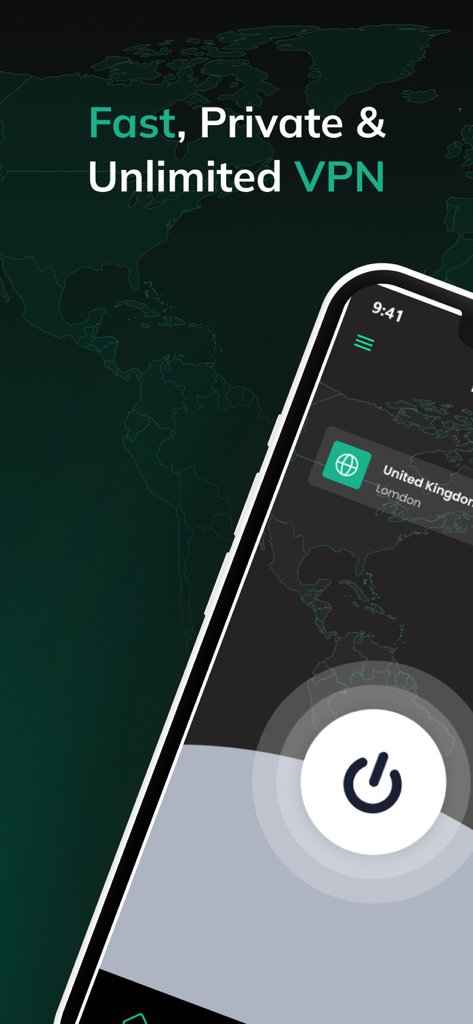 Nexo VPN mobile app interface showing a one-tap secure connection button and global server options