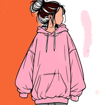 realistic girl with a oversized sweatshirt on and a bun