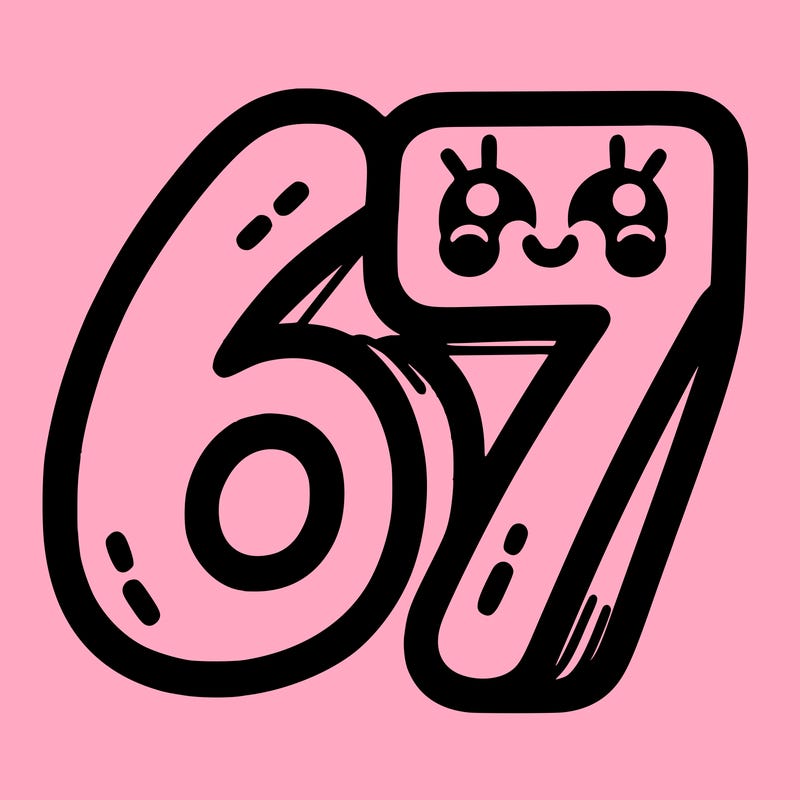 the numbers 67
