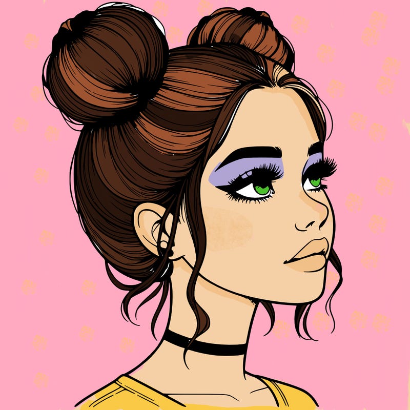 realistic girl with buns on the top of her head