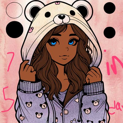 realistic girl in a animal pjs hoodie