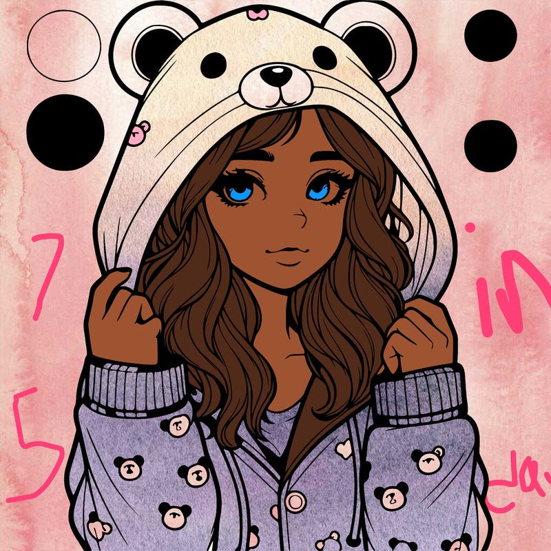 realistic girl in a animal pjs hoodie