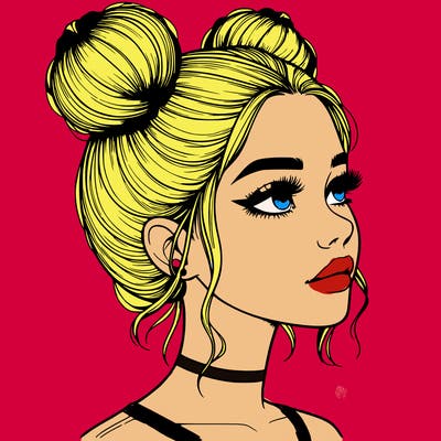 realistic girl with buns on the top of her head