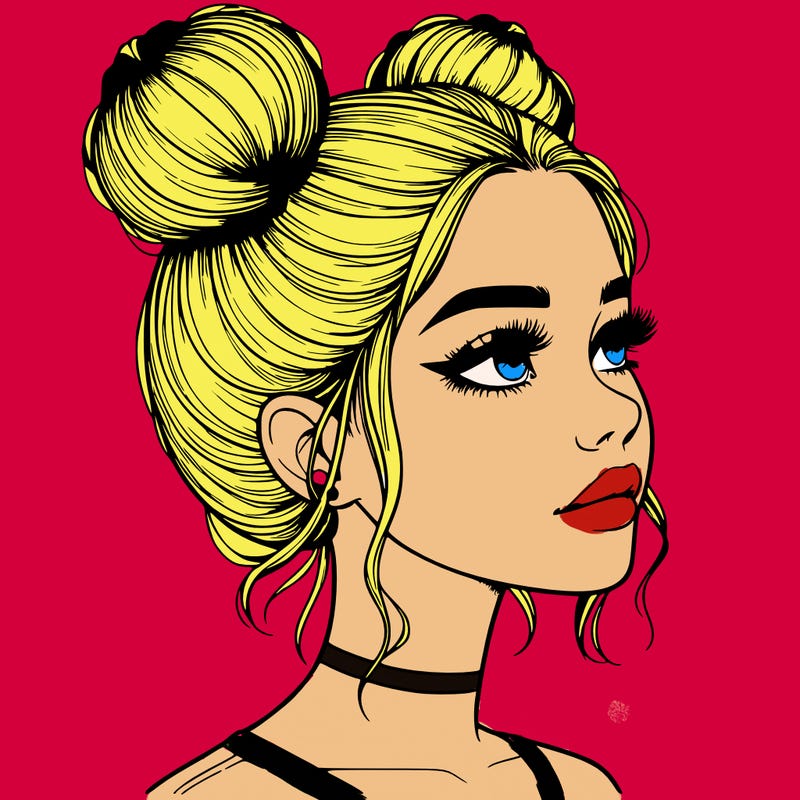 realistic girl with buns on the top of her head