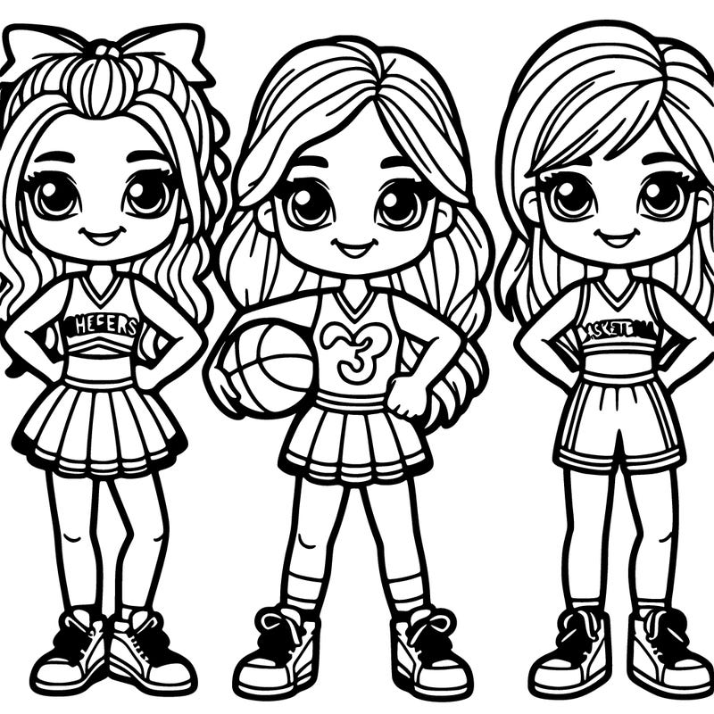 three girl best friends basket ball two cheerleaders