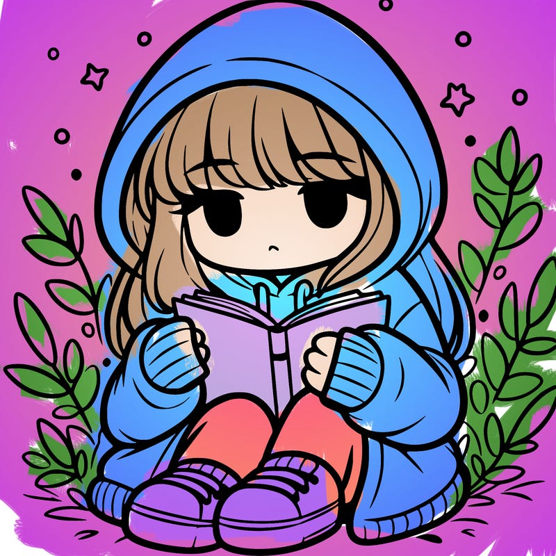 girl in oversized hoodie reading a book
