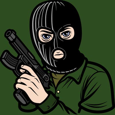 a masked man with a gun