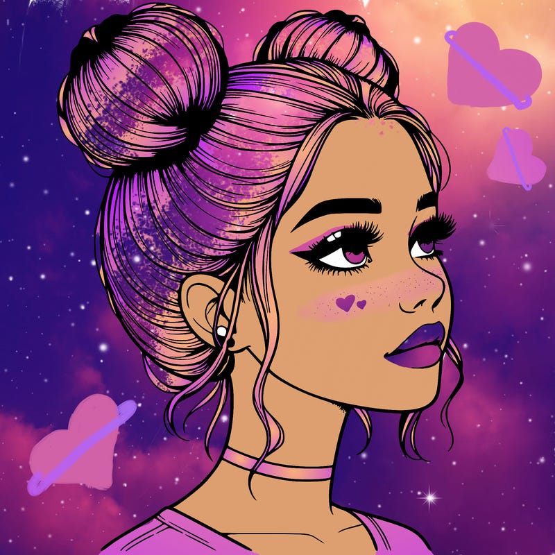 realistic girl with buns on the top of her head