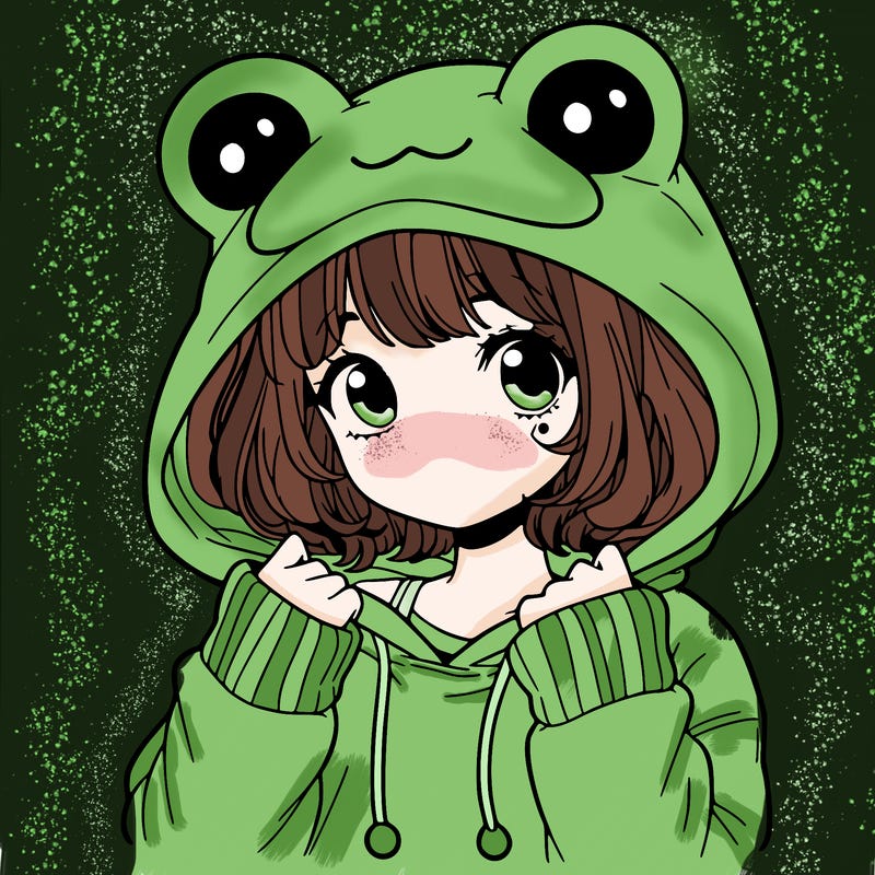 a cute teenage girl wearing a frog hoodie