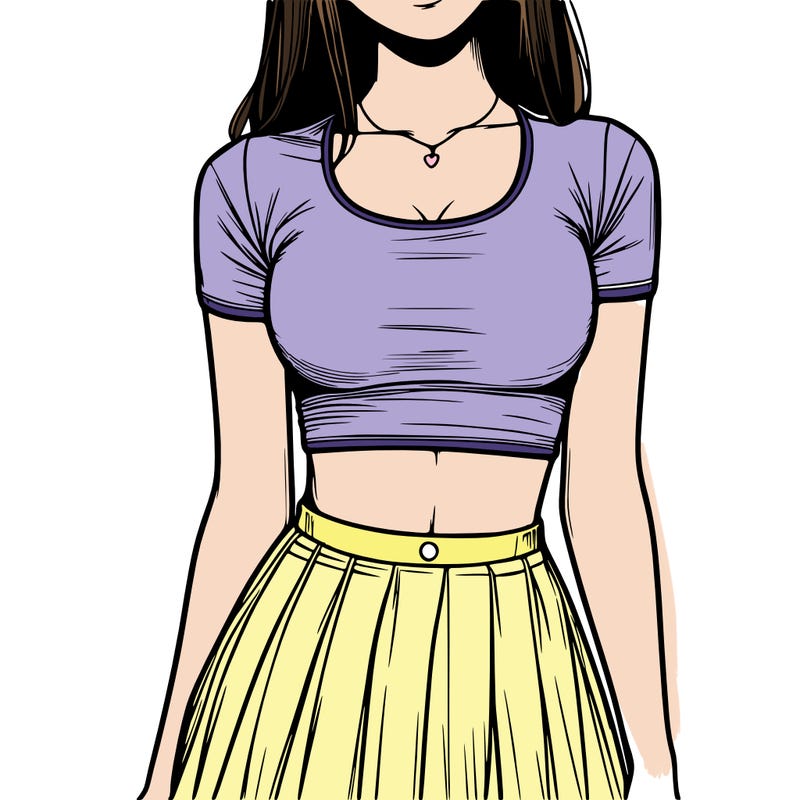 realistic girl wearing crop top and skirt
