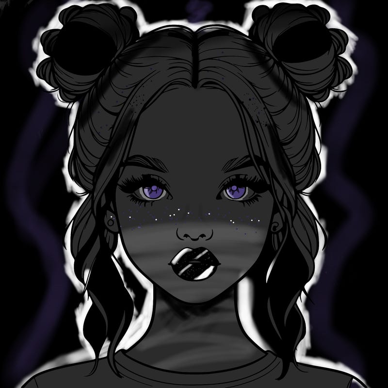 realistic girl with two buns in hair and lips