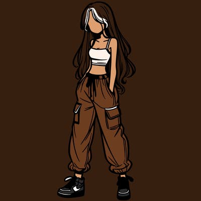 girl in baggy pants crop top and long hair