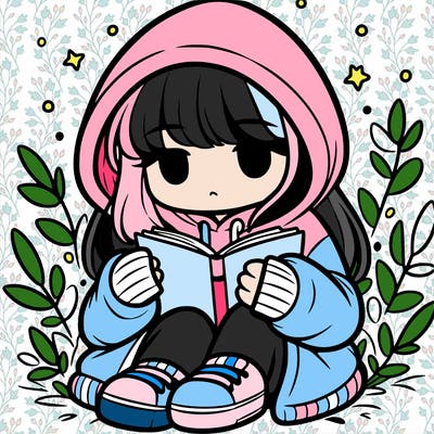 girl in oversized hoodie reading a book