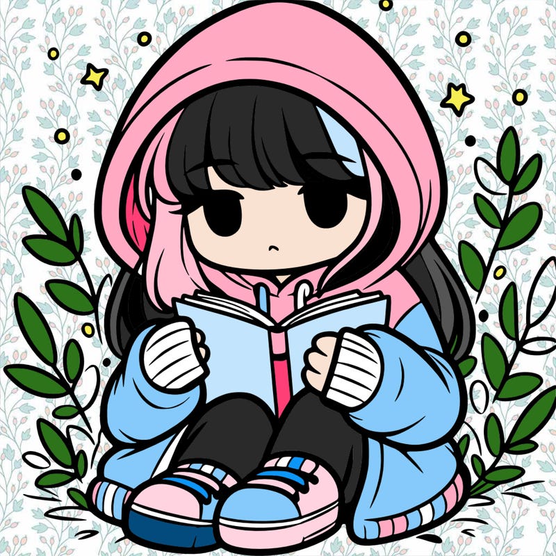 girl in oversized hoodie reading a book