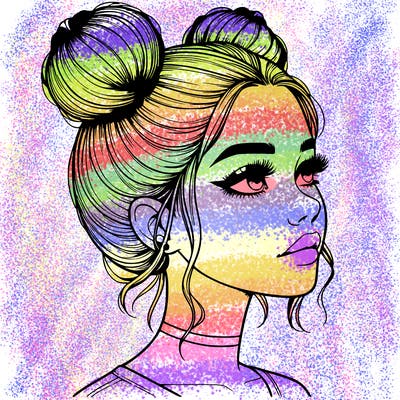 realistic girl with buns on the top of her head